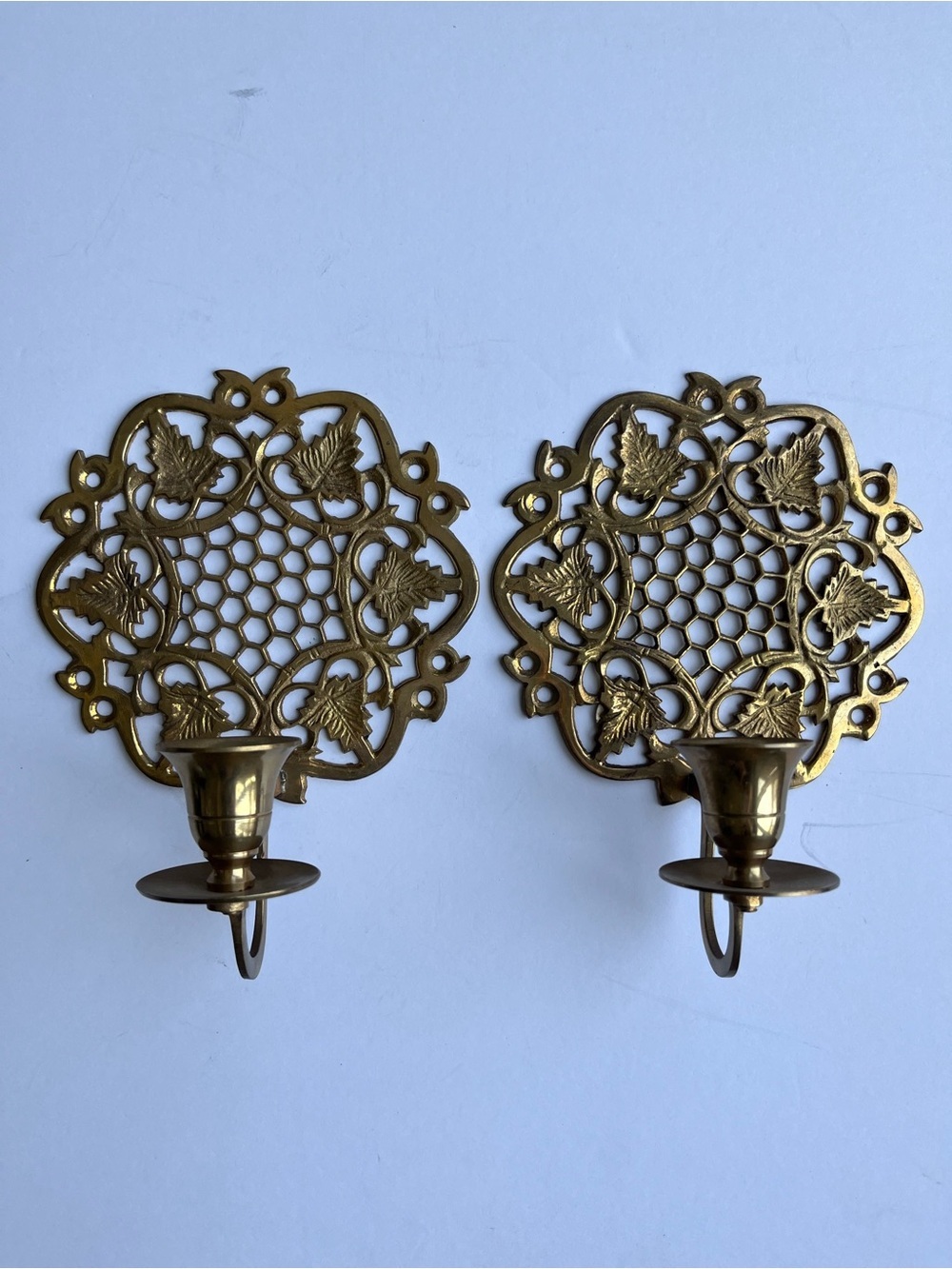 Vintage Brass Wall Sconces Candle Holder Set